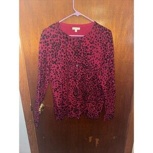 Croft & Barrow Women’s Red Leopard Print Button Up Cardigan Size XL